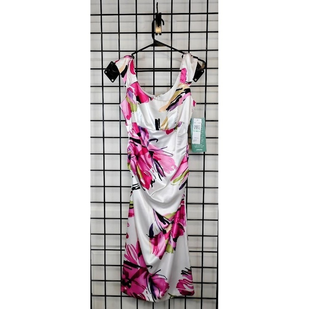 New Brushstroke Abstract Floral Midi Sheath Dress Soft Girl Wedding Party Size 8